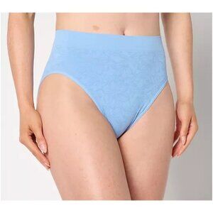 Breezies Seamless Floral Jacquard Hi-Cut Panties Ice Blue 3X A648395 NEW
